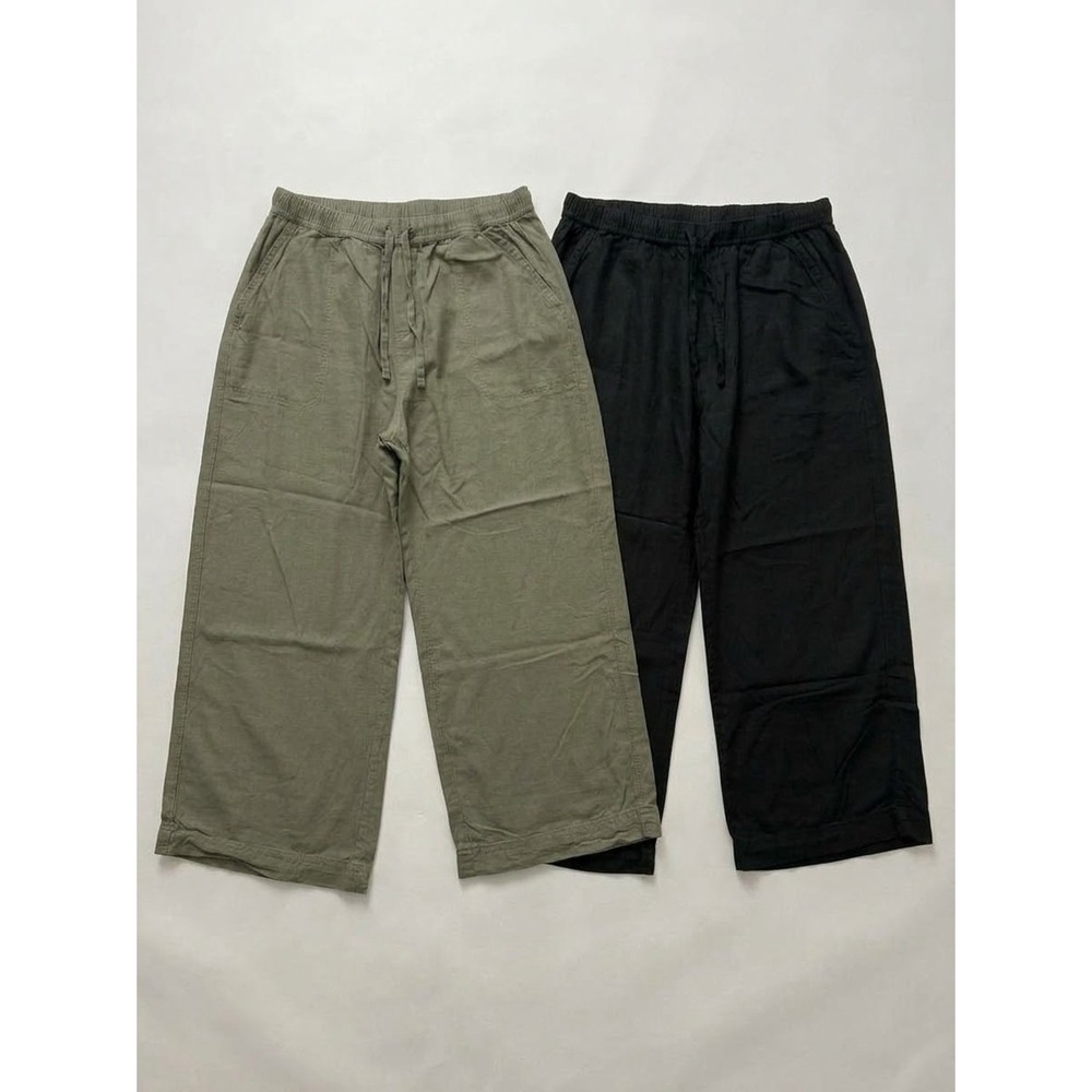 Bundle! Splendid Linen Blend Wide Leg Crop Pants Black Olive M Neutral Coastal